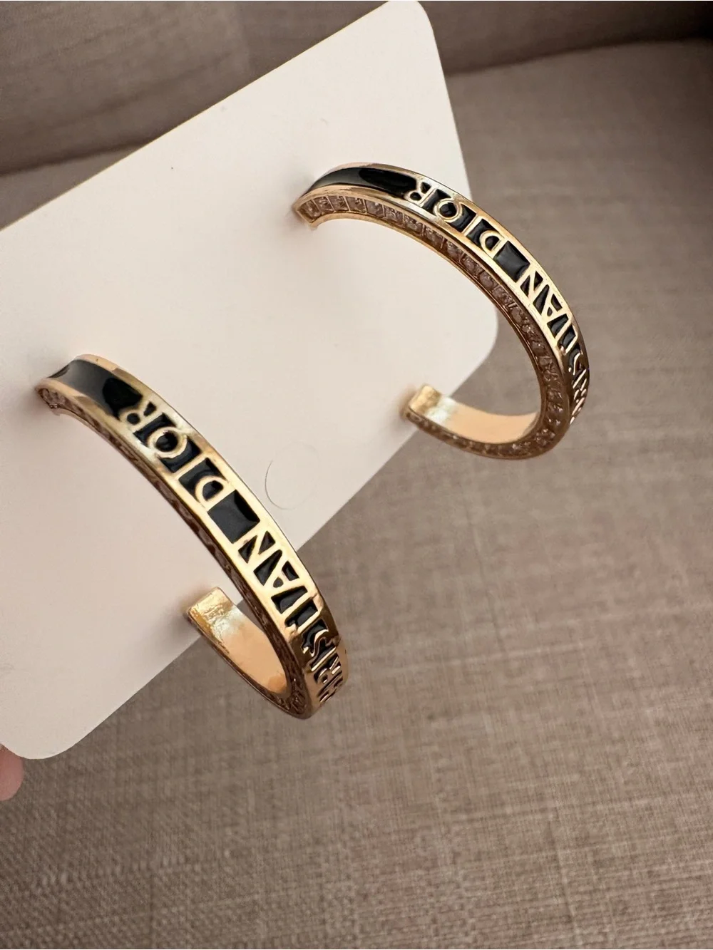 Dior Gold and Black Signature Hoop Earrings - Picture 7 of 7